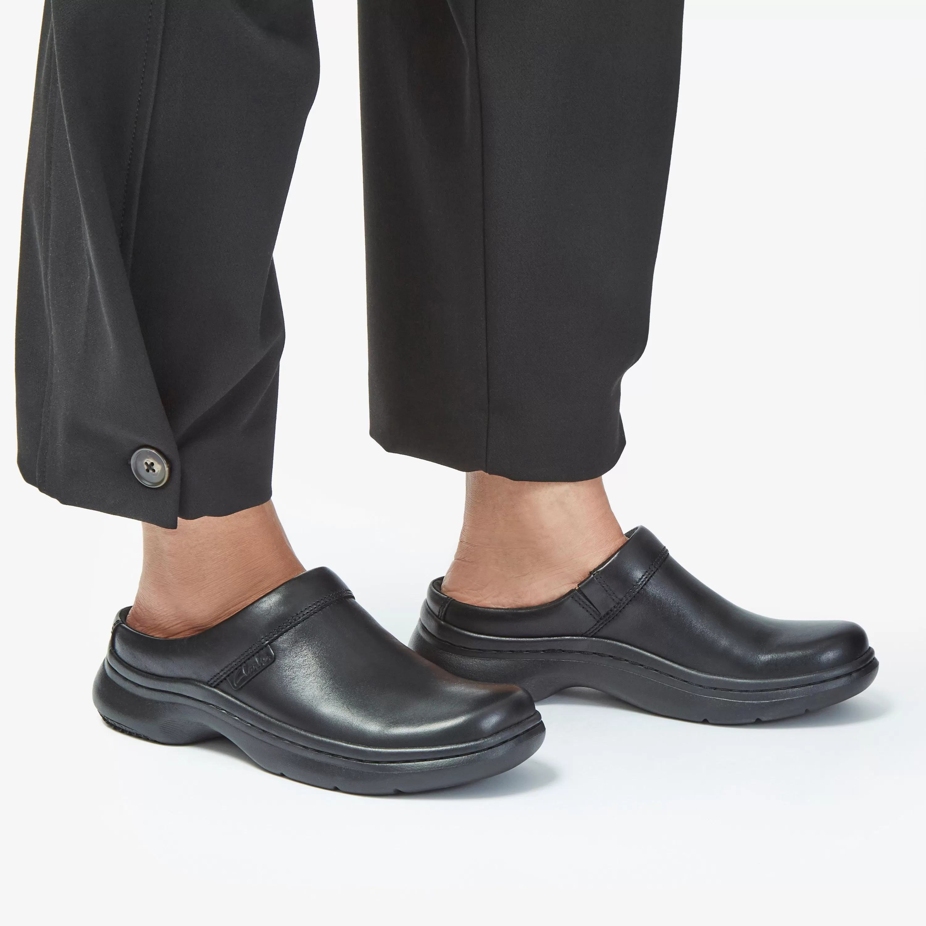 Women Clarks Pro Clog Black Leather